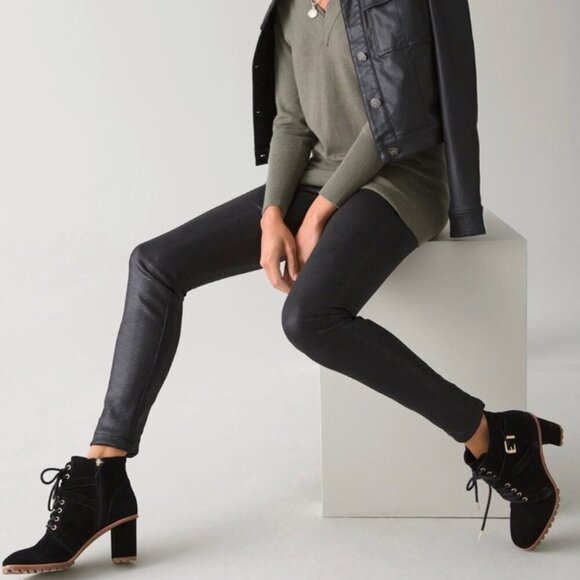 White House Black Market Pants - WHITE HOUSE BLACK MARKET Textured Vegan Leather Runway Legging Black Python 4